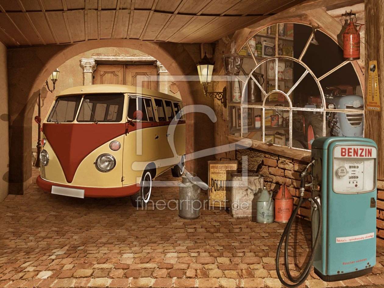 Bild-Nr.: 11537040 Nostalgische Werkstatt mit Oldtimer Bus erstellt von Mausopardia