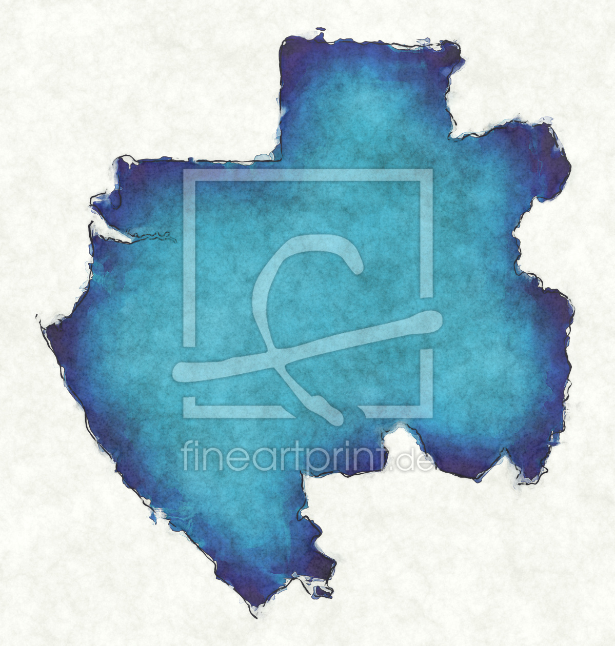 Bild-Nr.: 12415628 Gabun Landkarte in blauen Wasserfarben erstellt von imenhard