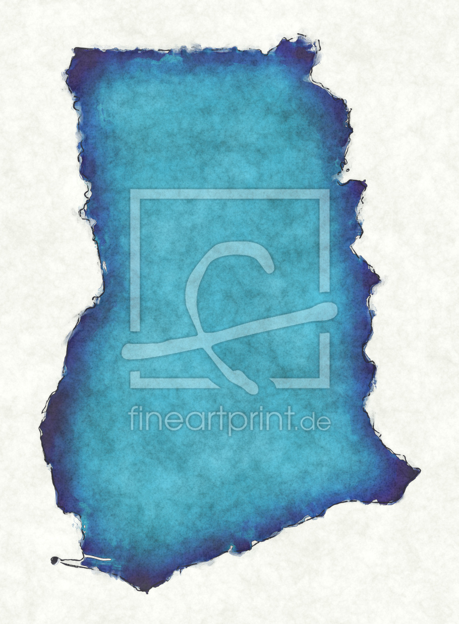 Bild-Nr.: 12415630 Ghana Landkarte in blauen Wasserfarben erstellt von imenhard