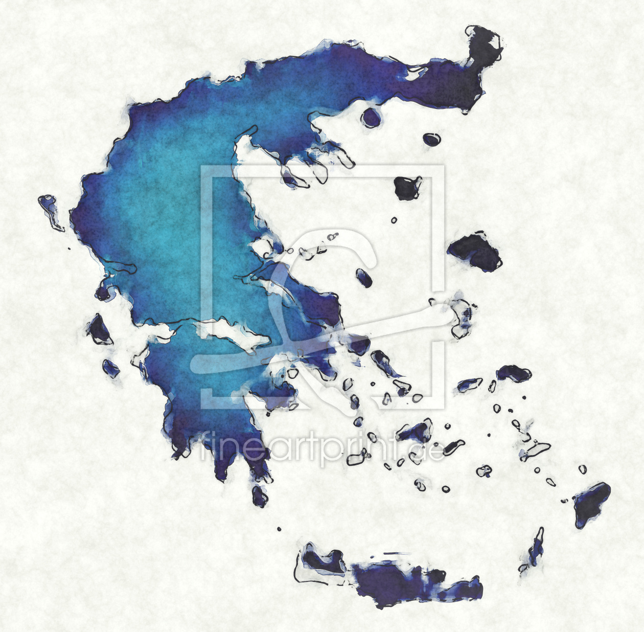 Bild-Nr.: 12416527 Griechenland Landkarte in blauen Wasserfarben erstellt von imenhard