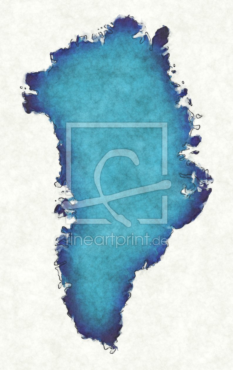 Bild-Nr.: 12416528 Grönland Landkarte in blauen Wasserfarben erstellt von imenhard