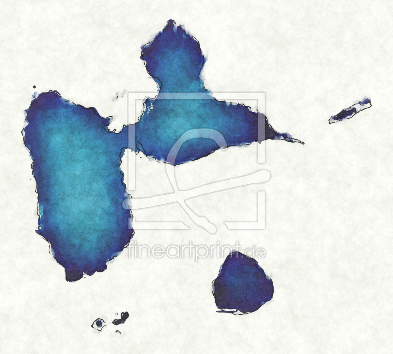 Bild-Nr.: 12416531 Guadeloupe Landkarte in blauen Wasserfarben erstellt von imenhard