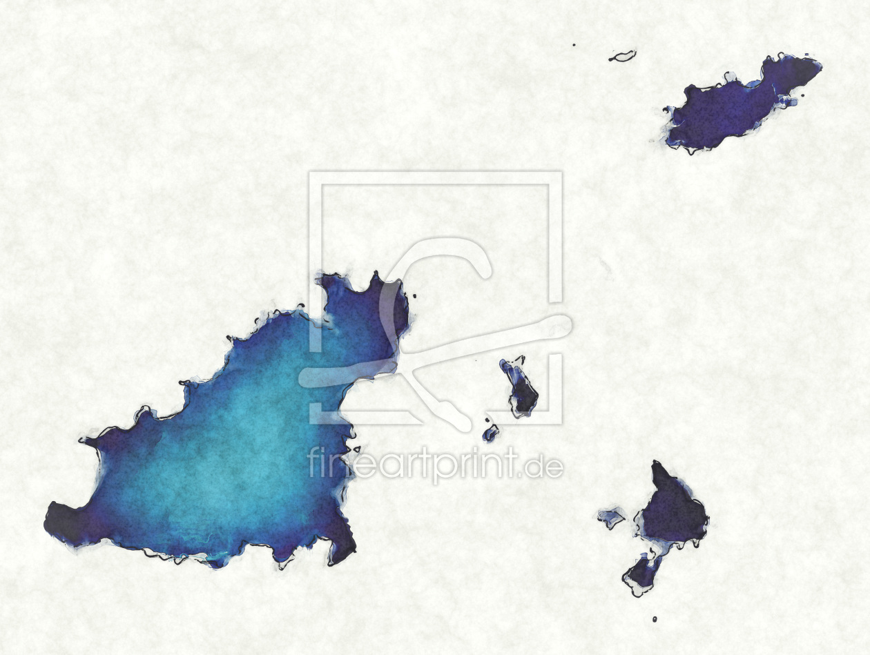 Bild-Nr.: 12417235 Guernsey Landkarte in blauen Wasserfarben erstellt von imenhard