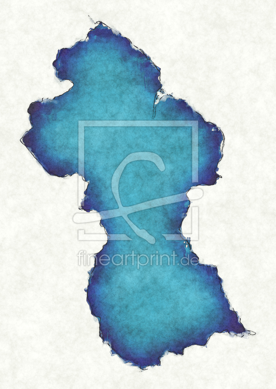 Bild-Nr.: 12417238 Guyana Landkarte in blauen Wasserfarben erstellt von imenhard