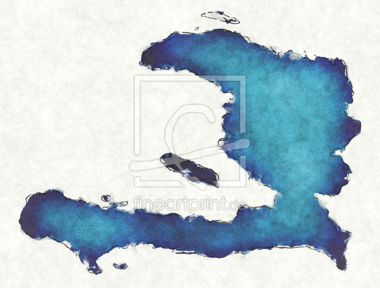 Bild-Nr.: 12417240 Haiti Landkarte in blauen Wasserfarben erstellt von imenhard