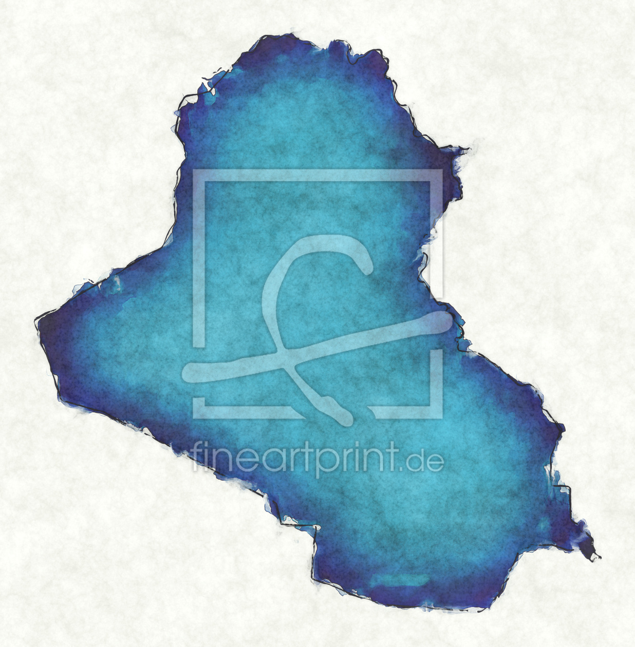 Bild-Nr.: 12418073 Irak Landkarte in blauen Wasserfarben erstellt von imenhard