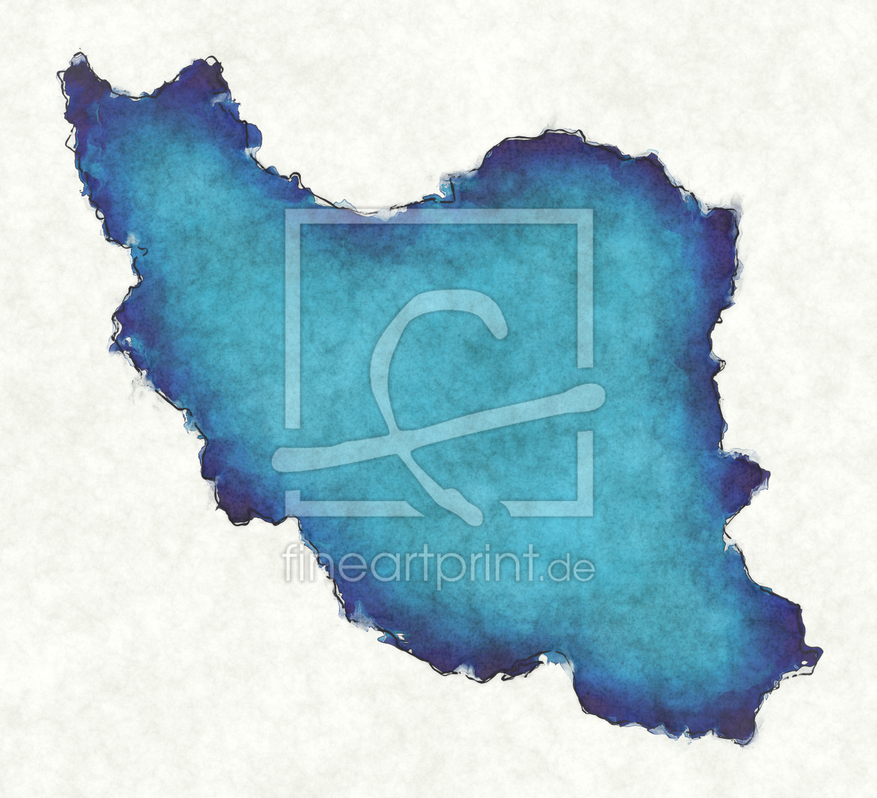 Bild-Nr.: 12418074 Iran Landkarte in blauen Wasserfarben erstellt von imenhard
