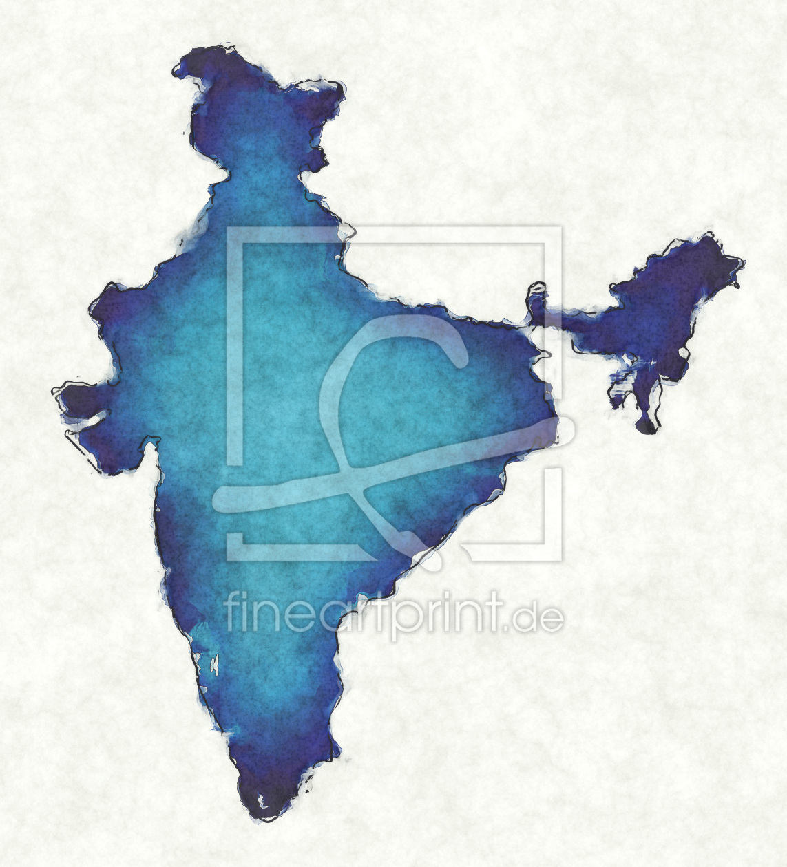 Bild-Nr.: 12418075 Indien Landkarte in blauen Wasserfarben erstellt von imenhard