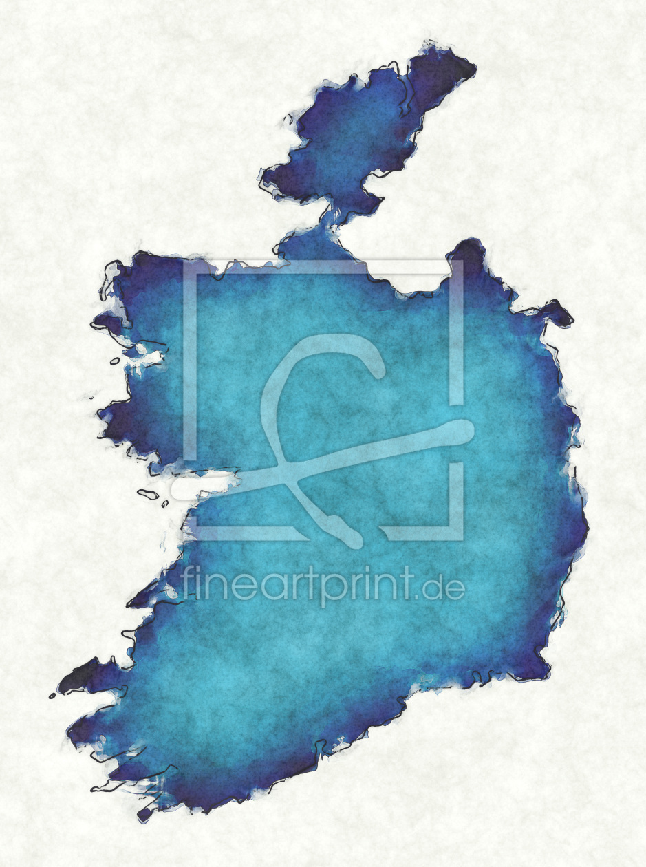 Bild-Nr.: 12418080 Irland Landkarte in blauen Wasserfarben erstellt von imenhard