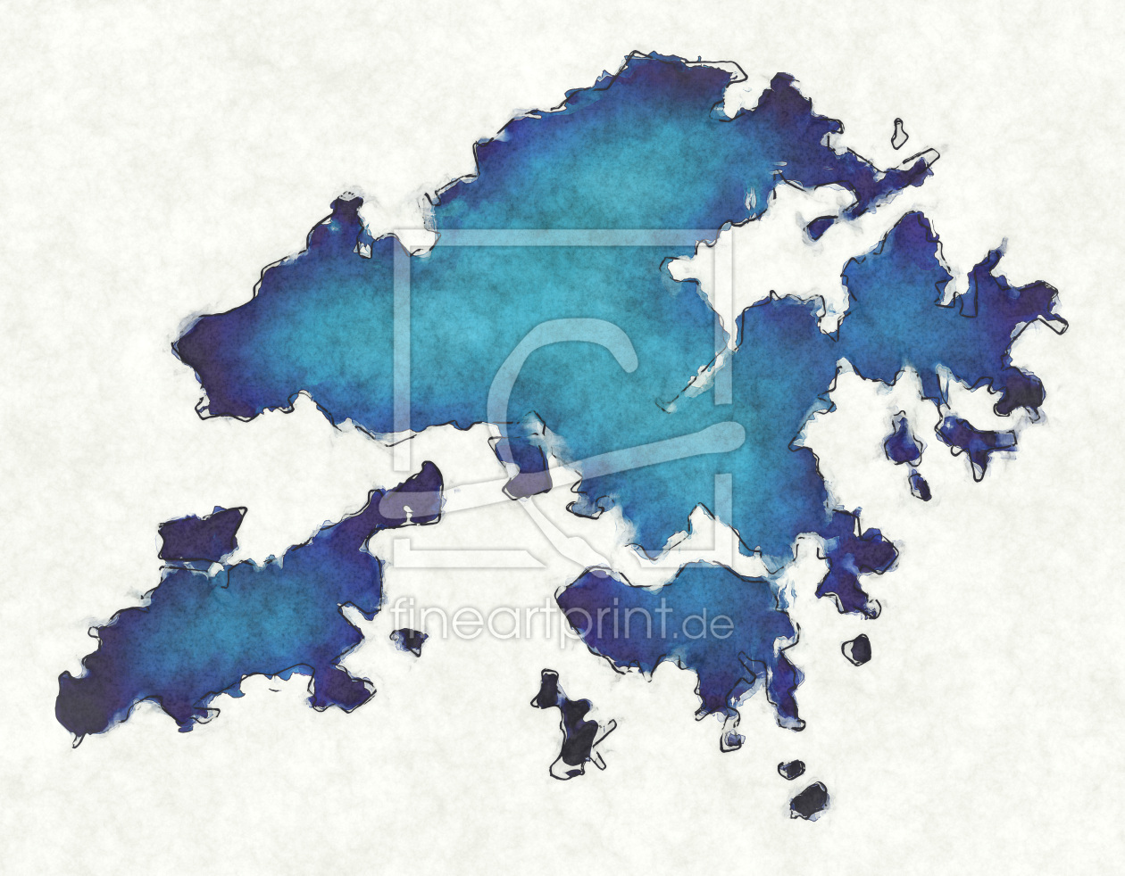 Bild-Nr.: 12418081 Hongkong Landkarte in blauen Wasserfarben erstellt von imenhard