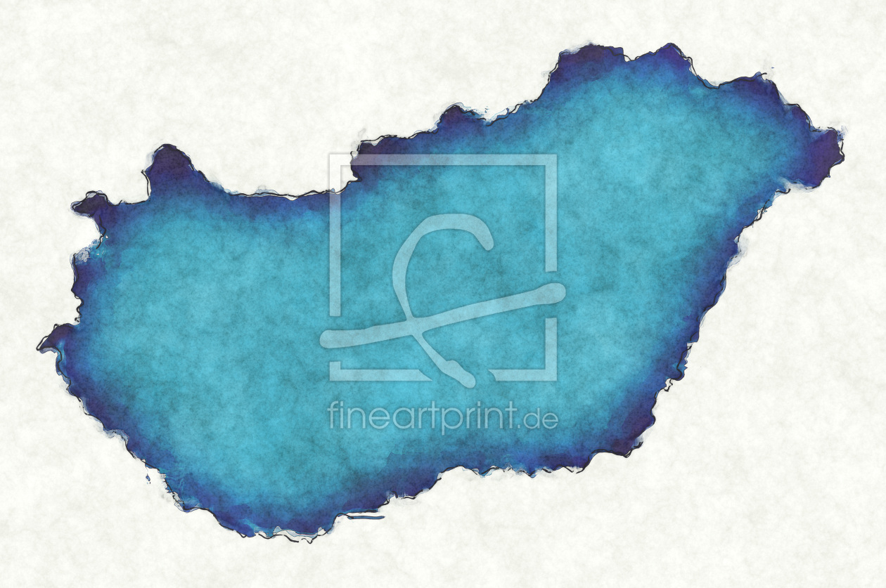 Bild-Nr.: 12418082 Ungarn Landkarte in blauen Wasserfarben erstellt von imenhard