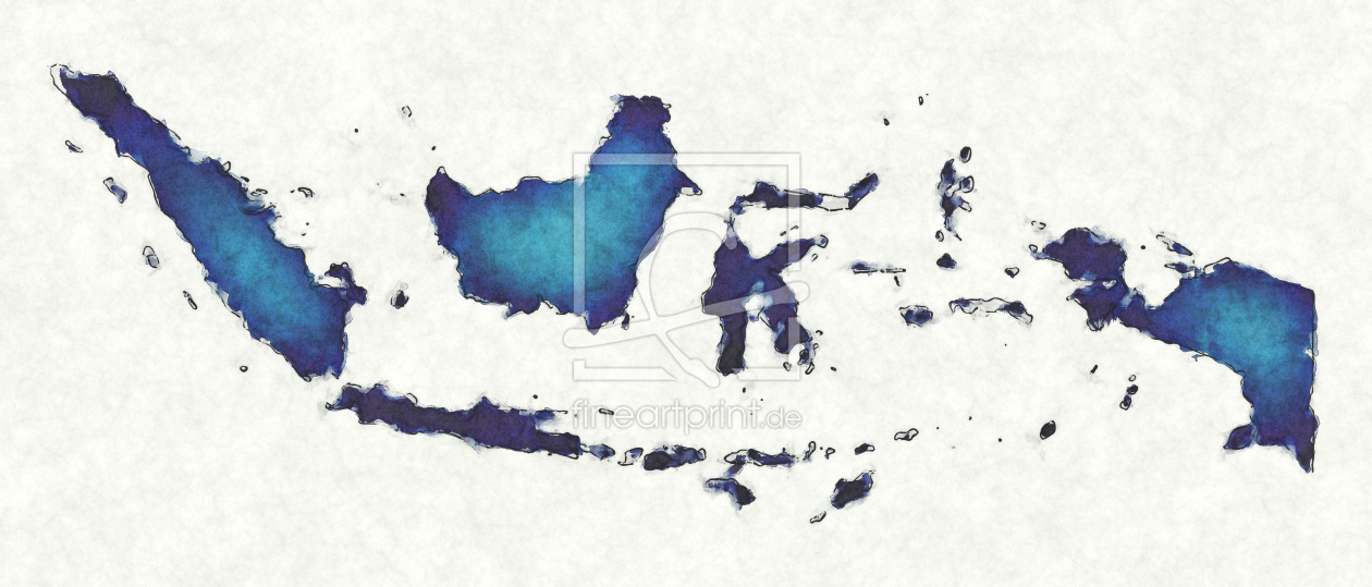 Bild-Nr.: 12418084 Indonesien Landkarte in blauen Wasserfarben erstellt von imenhard