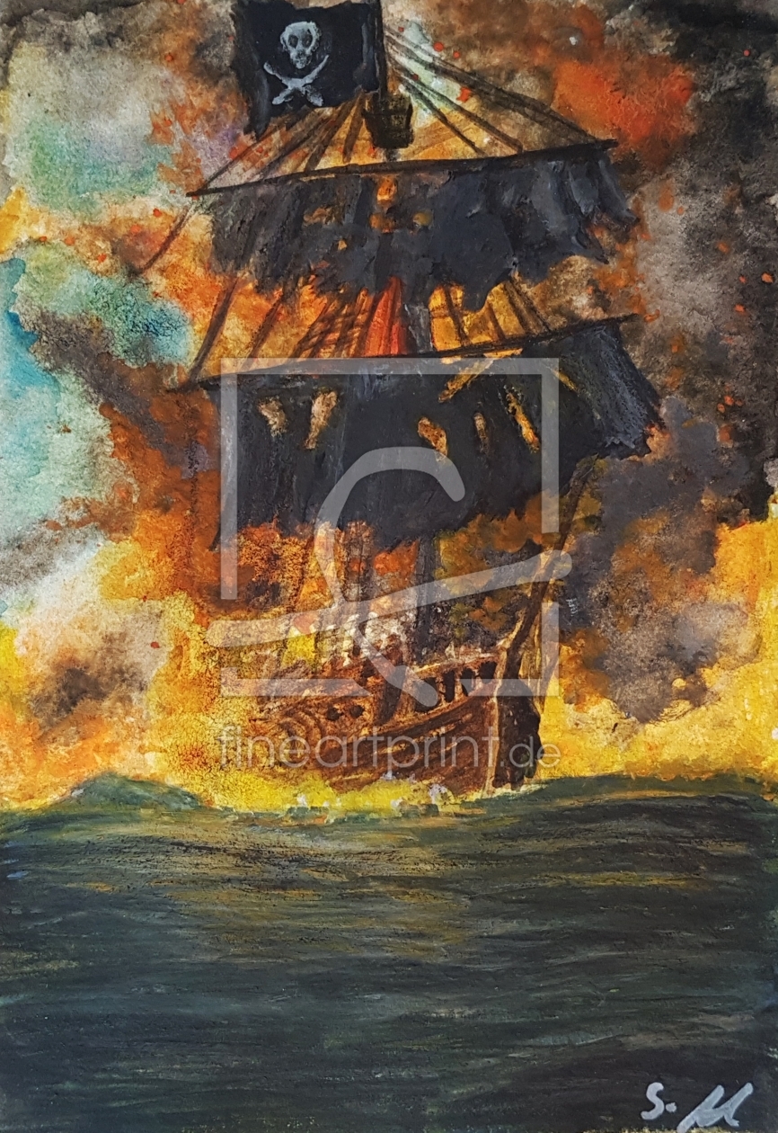 Bild-Nr.: 12918179 Brennendes Piratenschiff - Vintage Kunst  erstellt von Sonja Ziehr