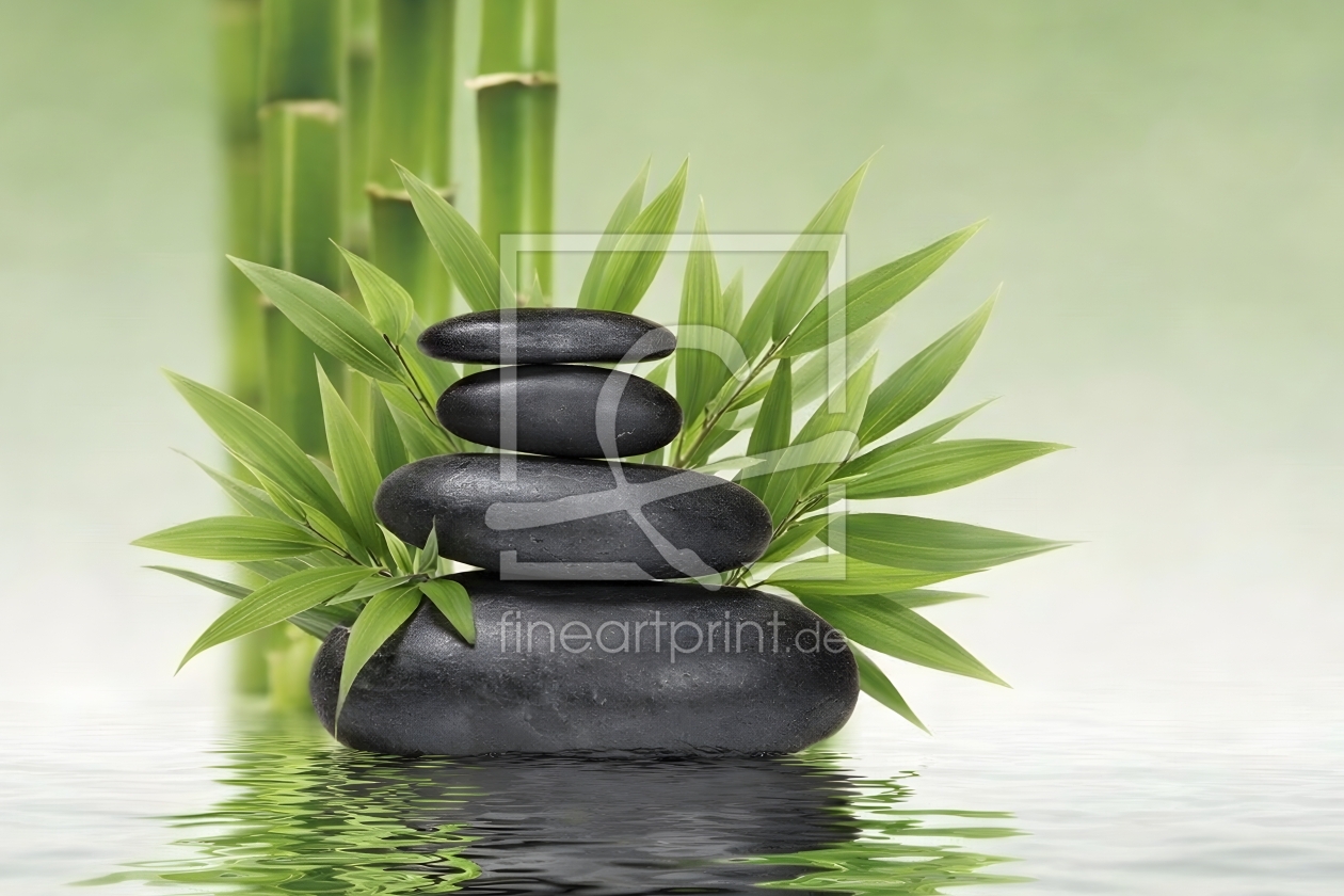 Bild-Nr.: 12935713 Zen-Harmonie Stapelsteine und Bambus am Wasser KI erstellt von gabii40
