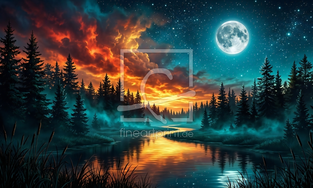 Bild-Nr.: 12950437 Mystische Flusslandschaft unter dem Vollmond KI erstellt von gabii40