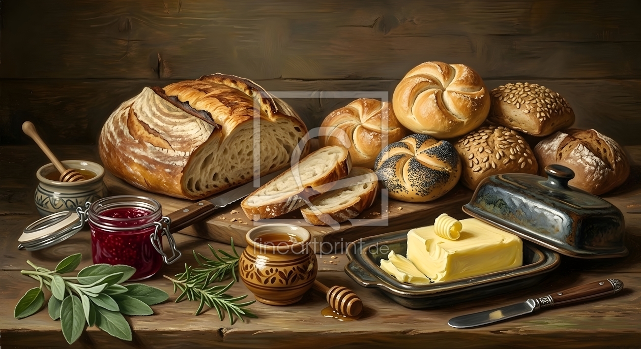 Bild-Nr.: 12957312 Stillleben mit frischem Brot  Butter und Marmelade erstellt von gabii40