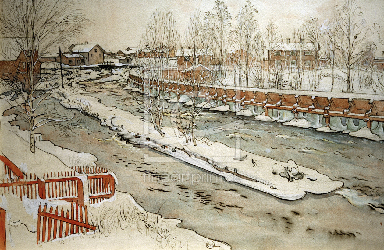 Bild-Nr.: 30003870 C.Larsson, Die Holzrinne. Winterbild erstellt von Larsson, Carl