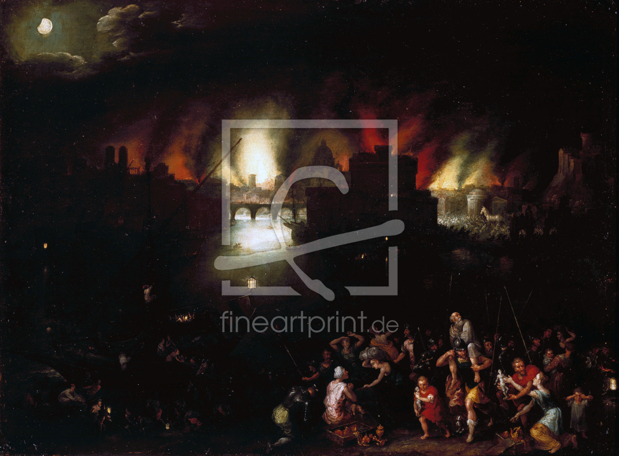 Bild-Nr.: 30007815 J. Brueghel t. E. / The burning Troy erstellt von Jan Brueghel the older