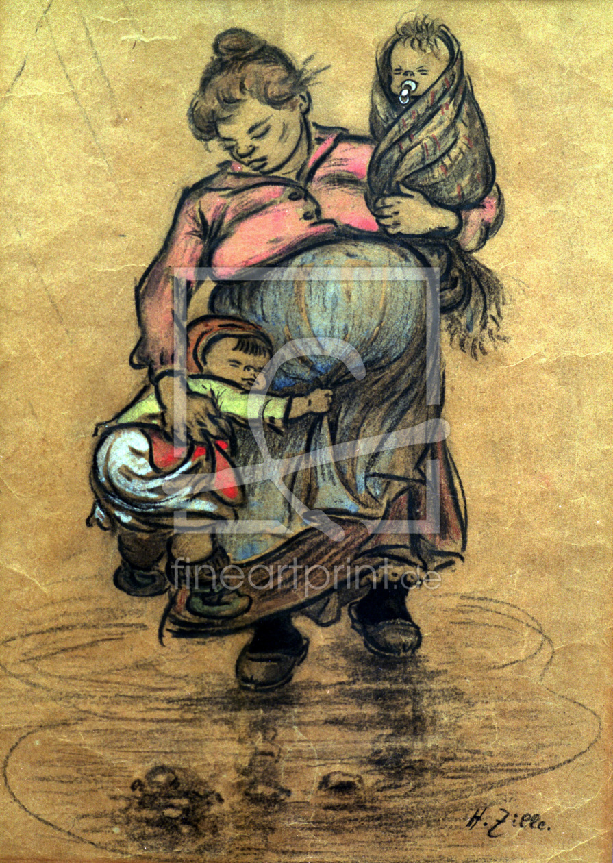 Bild-Nr.: 30008493 H.Zille, Mutter mit zwei Kindern erstellt von Zille, Heinrich