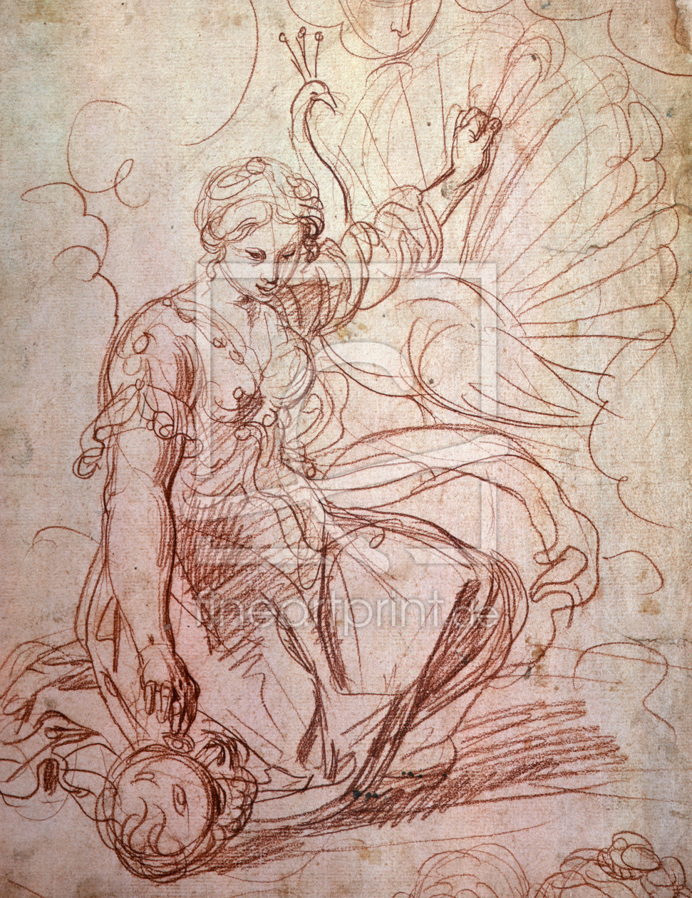 Bild-Nr.: 30009265 Guercino/ Juno schmÃ¼ckt die Pfaue/ 17.Jh erstellt von Guercino, Giovanni Francesco Barbieri