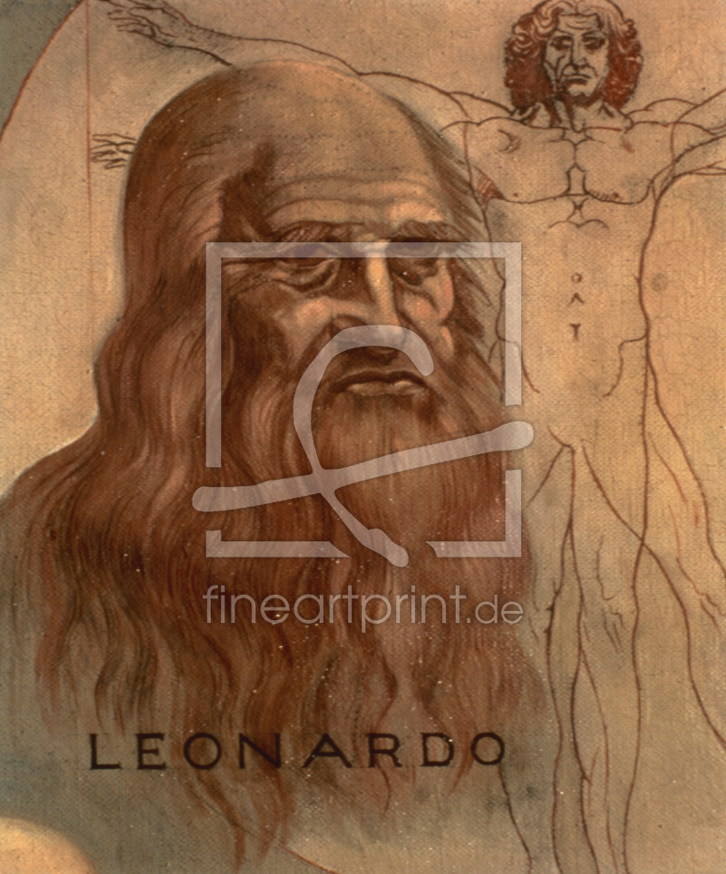 Bild-Nr.: 31000004 Portrait of Leonardo da Vinci with his `Vitruvian Man' erstellt von da Vinci, Leonardo