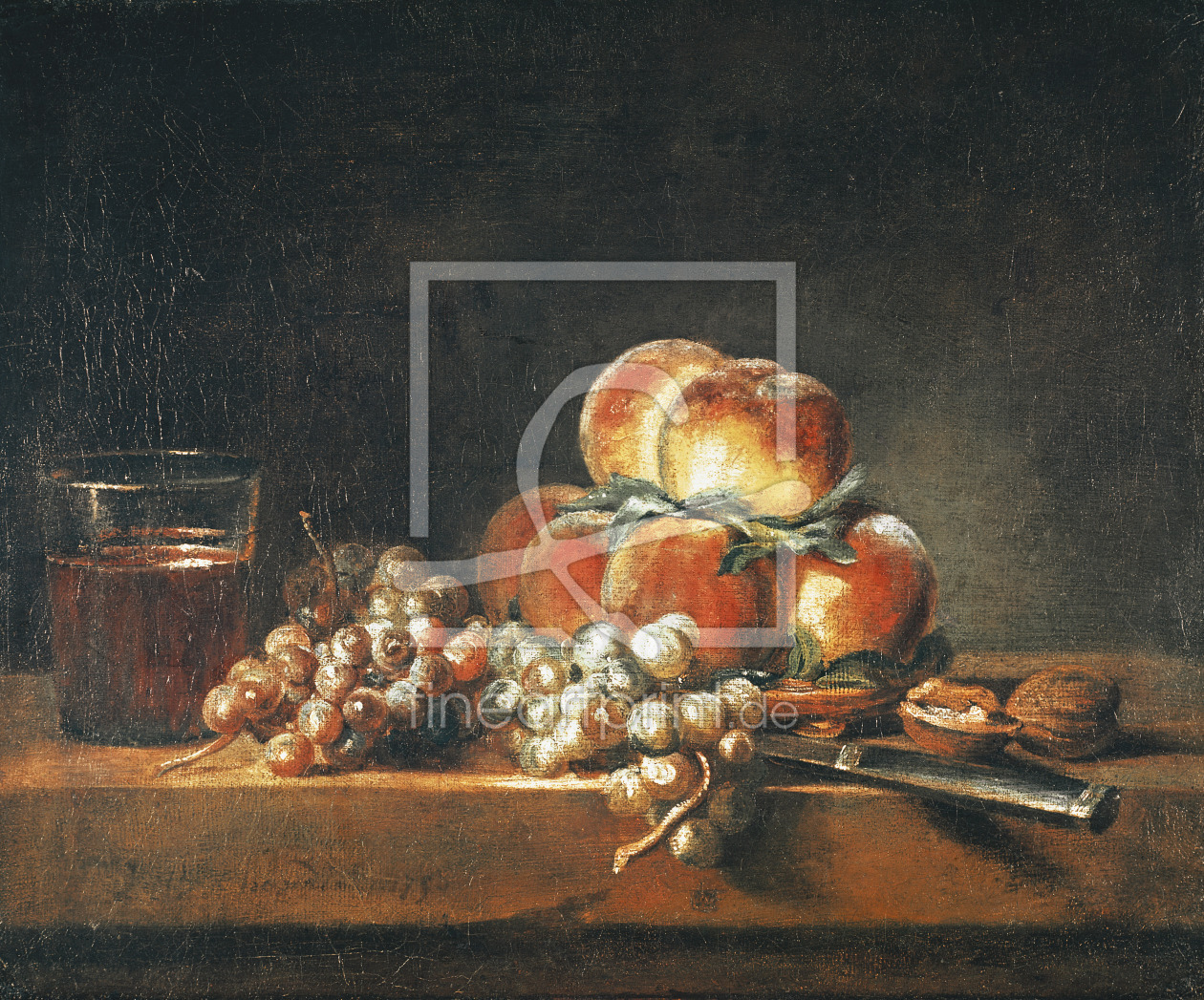 Bild-Nr.: 31000186 Still Life of Peaches, Nuts, Grapes and a Glass of Wine, 1758 erstellt von Chardin, Jean SimÃ©on