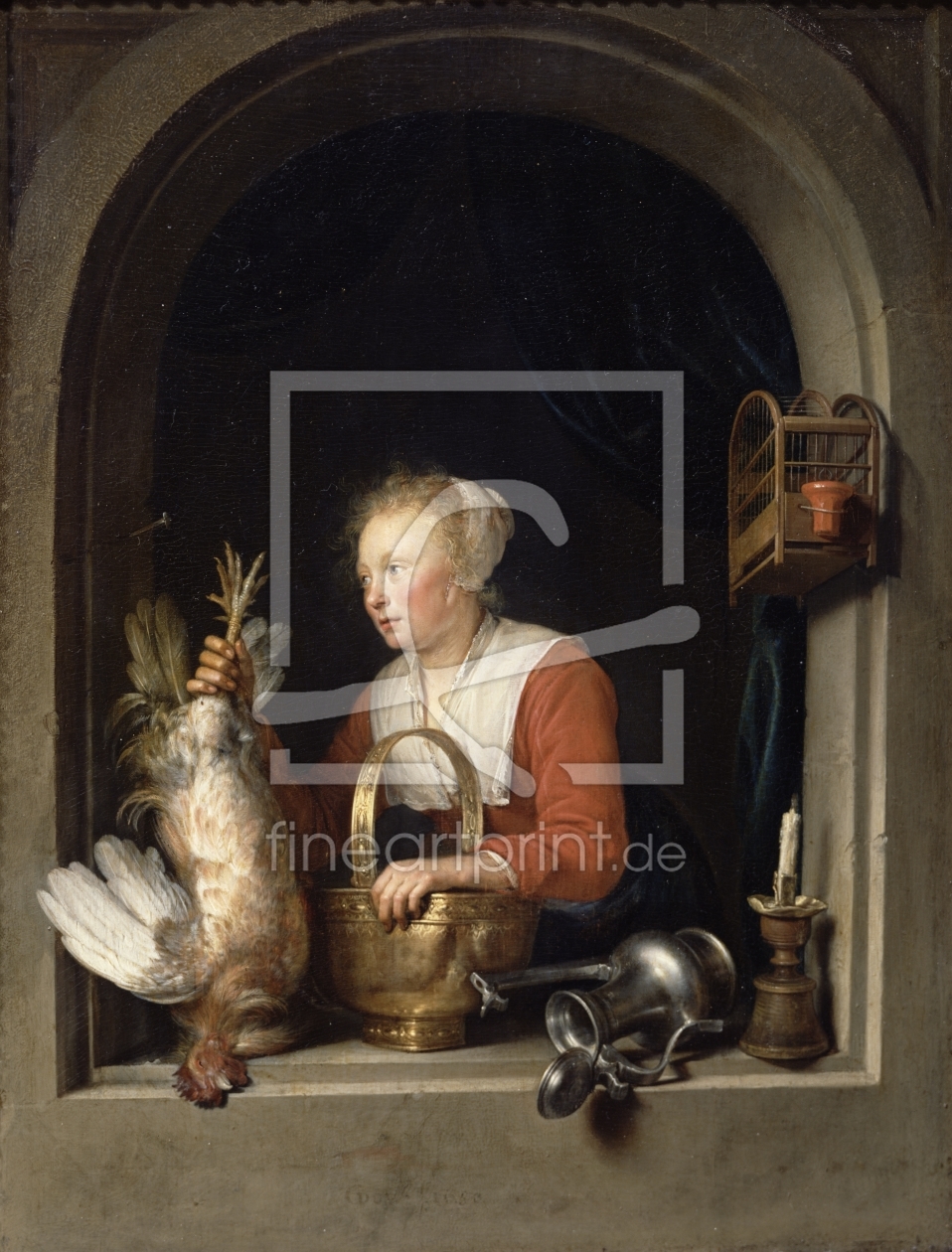 Bild-Nr.: 31000337 The Dutch Housewife or, The Woman Hanging a Cockerel in the Window, 1650 erstellt von Dou, Gerard