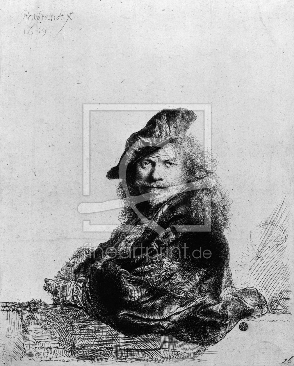 Bild-Nr.: 31001036 Self portrait leaning on a stone sill, 1639 erstellt von Rembrandt Harmenszoon van Rijn