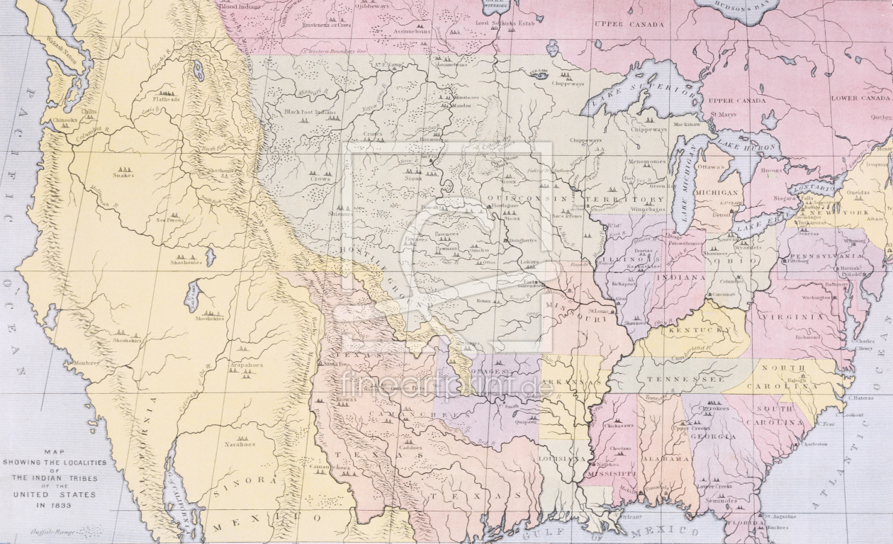 Bild-Nr.: 31001710 Map showing the localities of the Indian tribes of the US in 1833, illustration  erstellt von Catlin, George