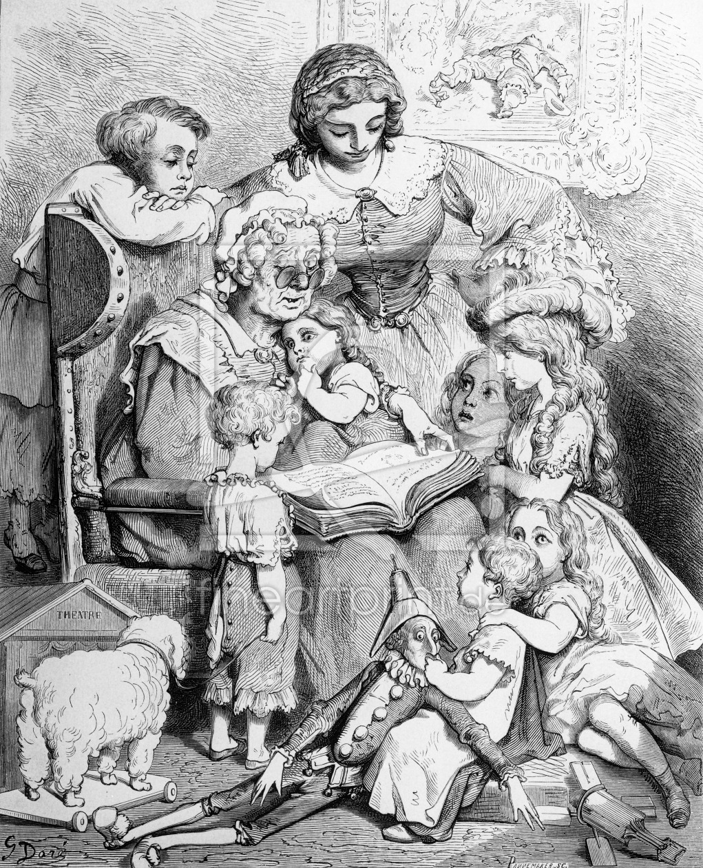 Bild-Nr.: 31002089 Grandmother telling a story to her grandchildren, illustrated title page from 'L erstellt von Dore, Gustave
