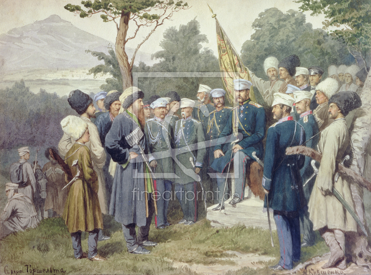 Bild-Nr.: 31002819 Caucasian Leader Shamil surrendering to Count Baryatinsky in 1859, 1880 erstellt von Kivshenko, Aleksei Danilovich