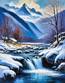 Winterliche Landschaft mit Fluss KI/12923463