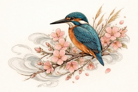 Eisvogel in der Kirschblüte KI/12941839