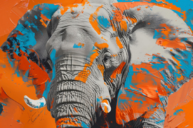 Elefant in Orange und Blau KI/12954722