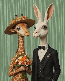 Die ungleiche Hochzeit  Giraffe und Hase KI/12954770