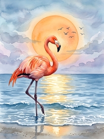 Flamingo im Abendrot am Meer KI/12955665