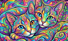 Psychadelisches Katzen-Duo KI/12956188
