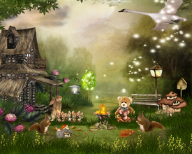 little Teddy mit seinen Freunden am Lagerfeuer - 10196371 /leinwand/bigthumb/10196371.jpg